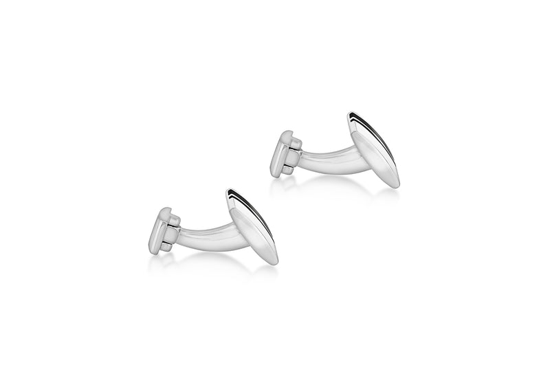 Hoxton London Men's Sterling Silver and Onyx Stripe Retangle Cufflinks