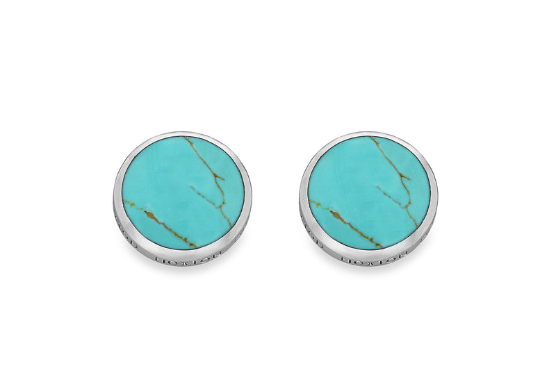 Hoxton London Men's Sterling Silver and Turquoise Round Cufflinks