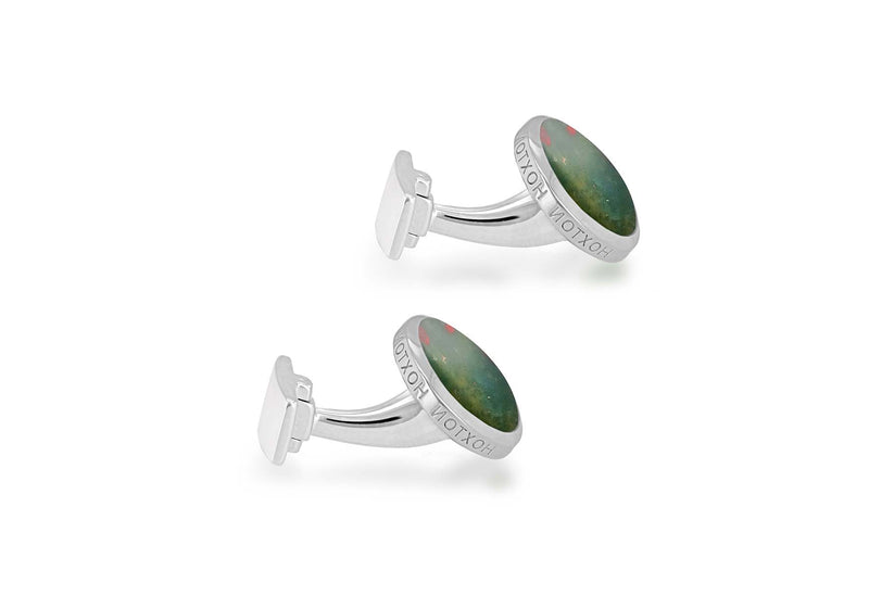 Hoxton London Men's Sterling Silver and Jade Round Cufflinks