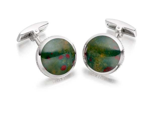 Hoxton London Men's Sterling Silver and Jade Round Cufflinks
