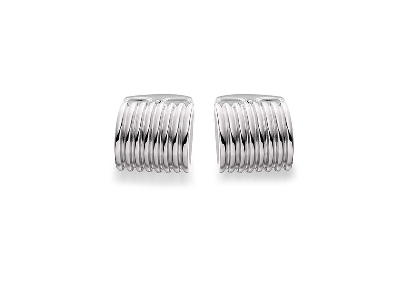 Hoxton London Men's Sterling Silver Ribbed Half ylinder with Black Agate Cufflinks