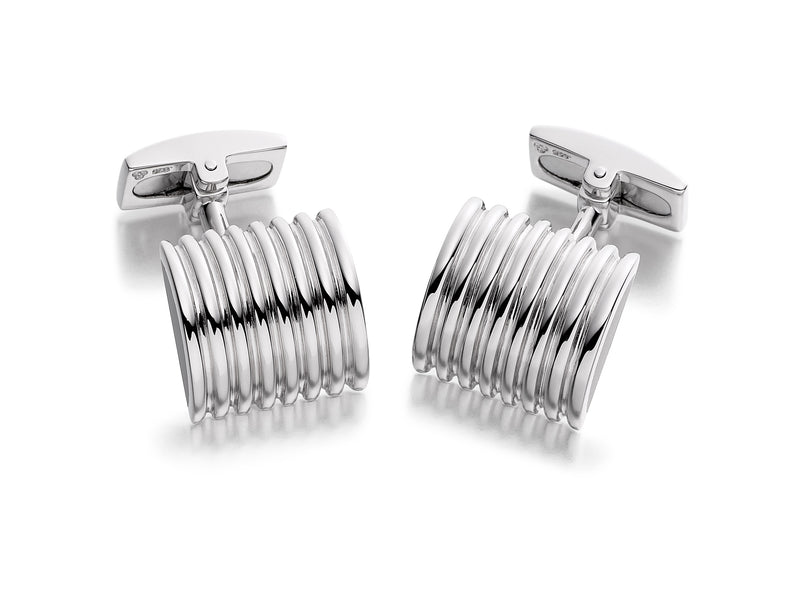 Hoxton London Men's Sterling Silver Ribbed Half Cylinder with Black Agate Cufflinks