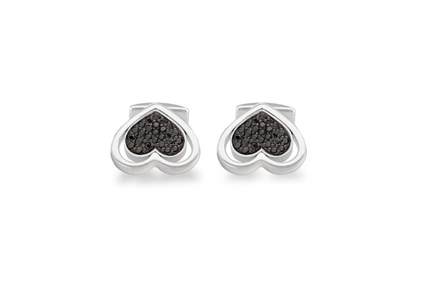 Hoxton London Men's Sterling Silver Heart Black Zirconia  Cufflinks