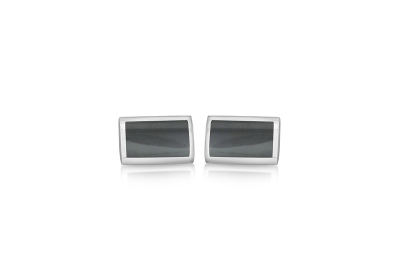 Hoxton London Men's Sterling Silver and Hematite Retangle Cufflinks