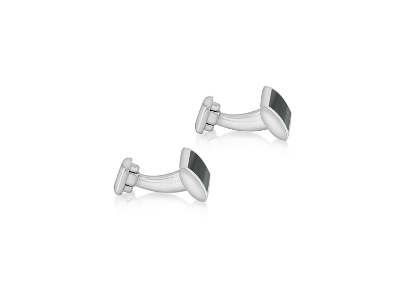 Hoxton London Men's Sterling Silver and Hematite Retangle Cufflinks