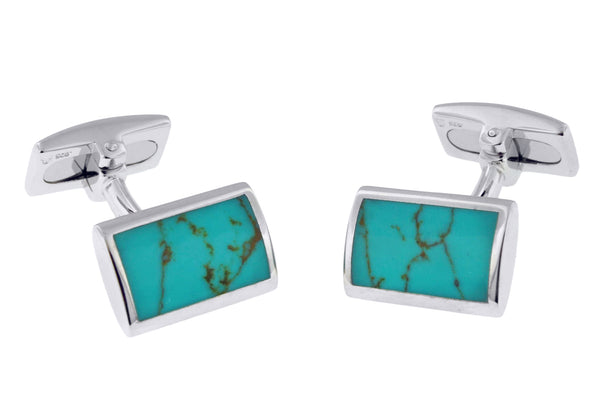 Hoxton London Men's Sterling Silver and Turquoise Retangle Cufflinks