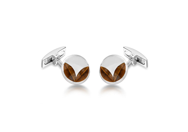Hoxton London Men's Sterling Silver and Tigers Eye Round Cufflinks