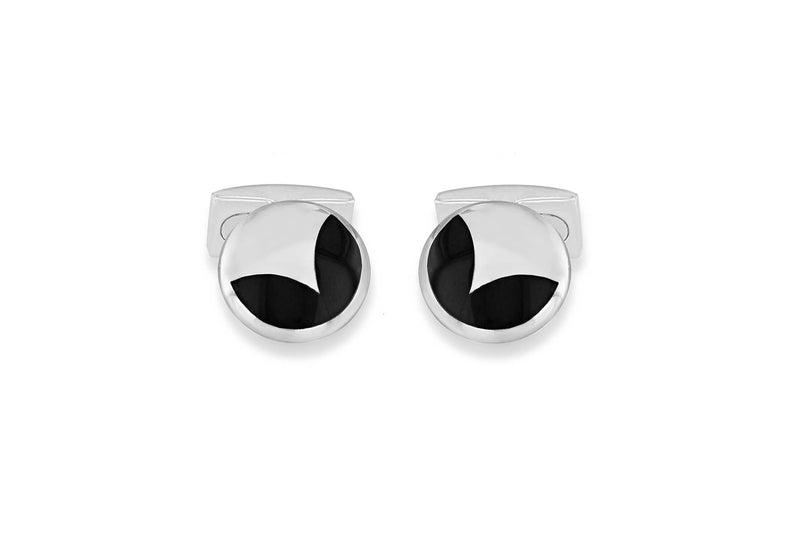 Hoxton London Men's Sterling Silver and Onyx Round Cufflinks