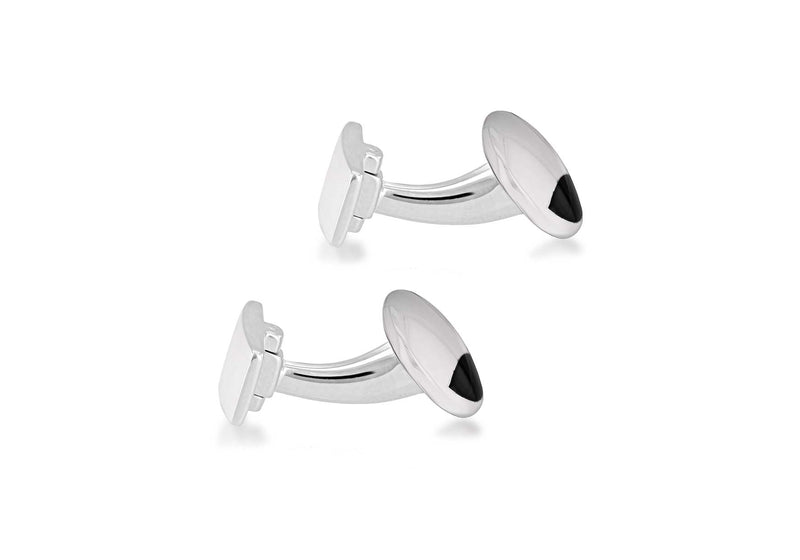 Hoxton London Men's Sterling Silver and Onyx Round Cufflinks