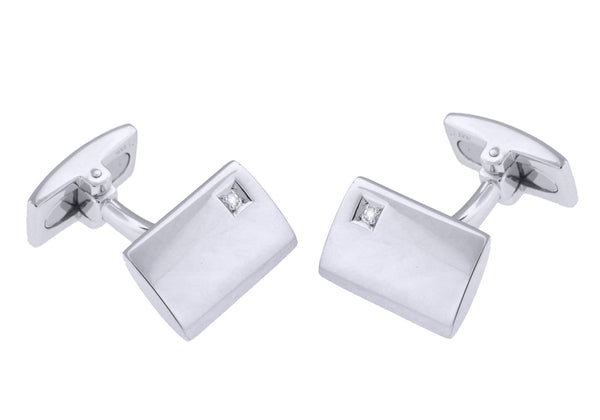 Hoxton London Men's Sterling Silver and Diamond Retangle Cufflinks