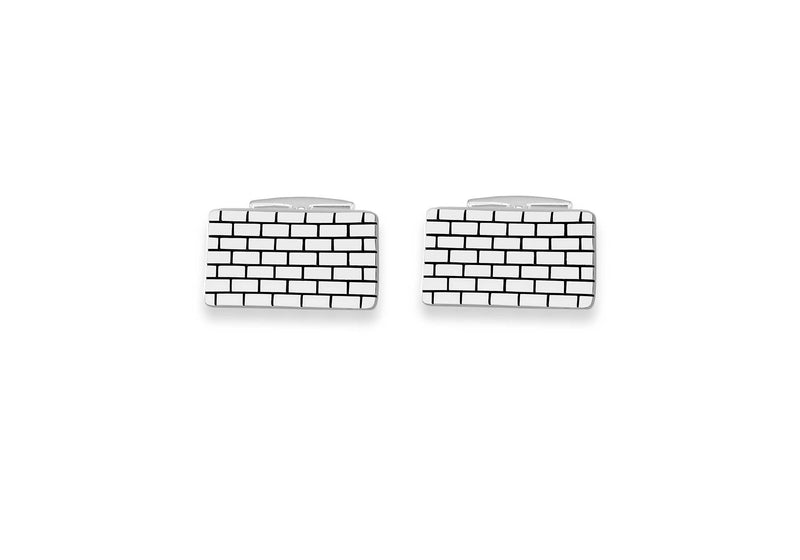 Hoxton London Men's Sterling Silver Brick pattern Rectangular Cufflinks
