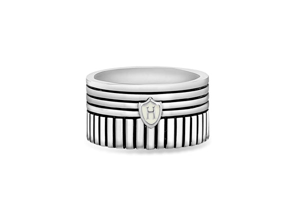 Hoxton London Men's Sterling Silver Stripe 2 Way Striped Band Ring