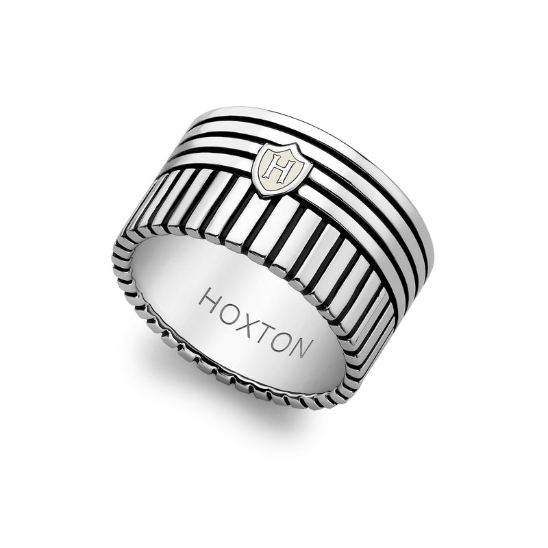 Hoxton London Men's Sterling Silver Stripe 2 Way Striped Band Ring