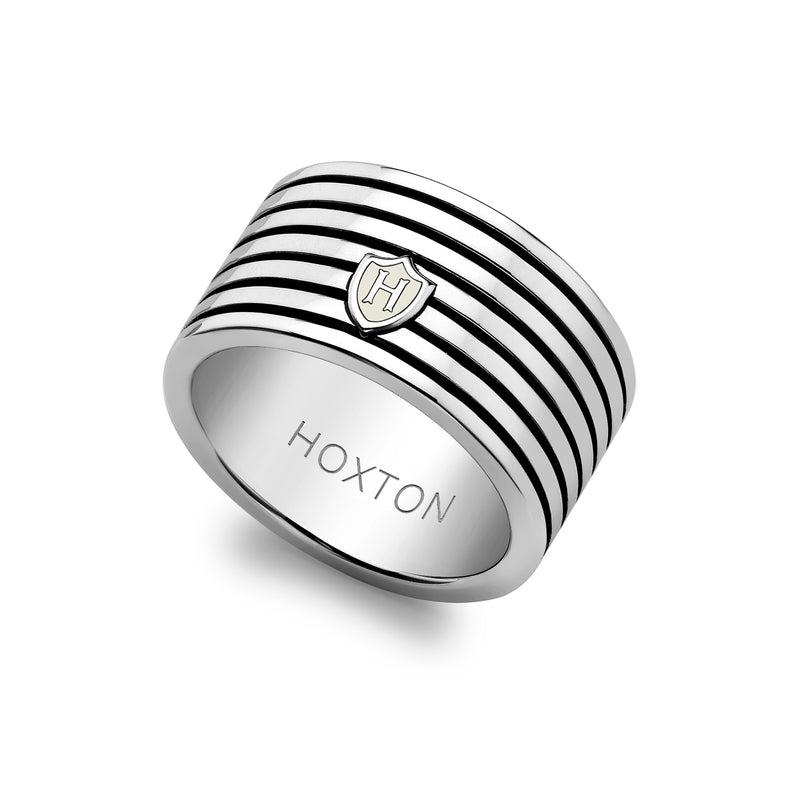 Hoxton London Men's Sterling Silver Stripe Horizontal Striped Ring