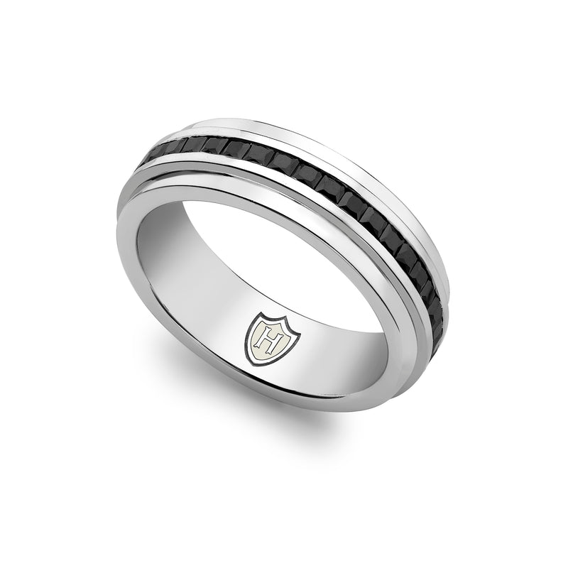 Hoxton London Men's Sterling Silver Stone Black Zirconia  Ring