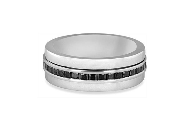 Hoxton London Men's Sterling Silver Stone Black Zirconia  Spinning Ring