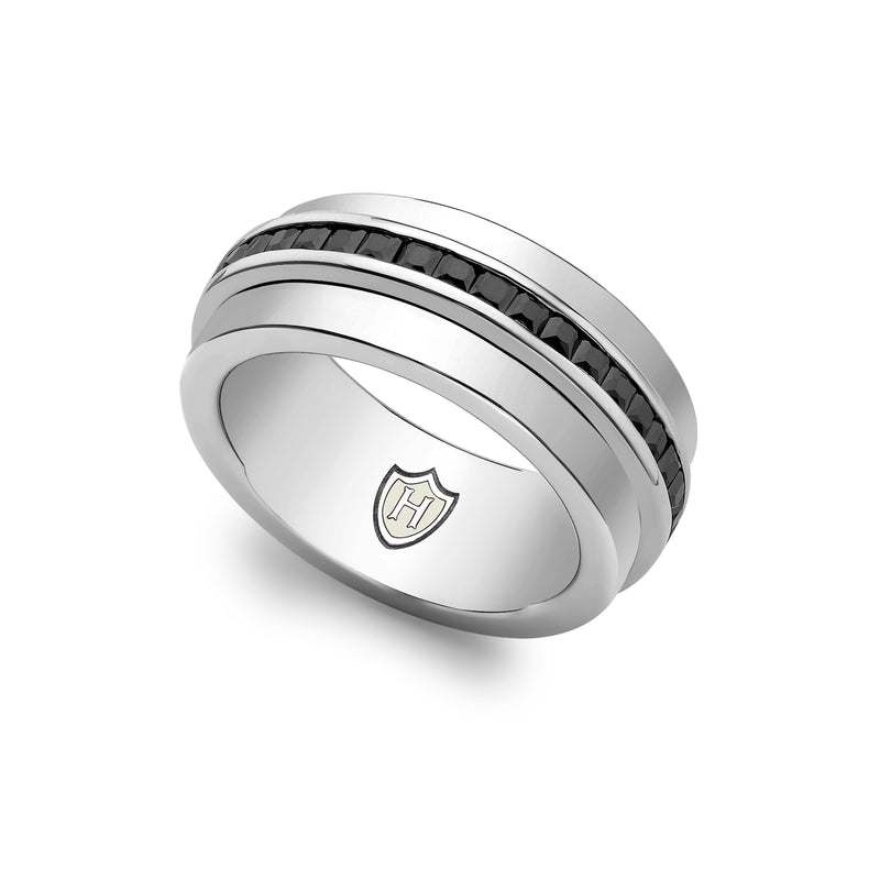 Hoxton London Men's Sterling Silver Stone Black Zirconia  Spinning Ring