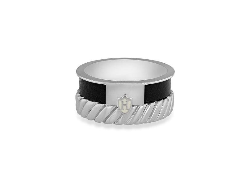 Hoxton London Men's Sterling Silver Twist Leather Inlay Ring