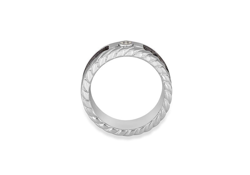 Hoxton London Men's Sterling Silver Twist Leather Inlay Ring