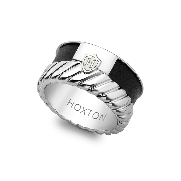 Hoxton London Men's Sterling Silver Twist Leather Inlay Ring
