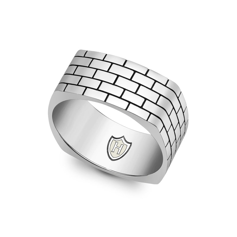 Hoxton London Men's Sterling Silver Brick Patterned Square Ring