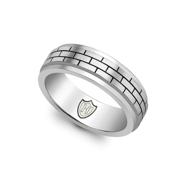Hoxton London Men's Sterling Silver Brick Patterned Spinning Ring