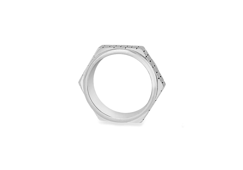 Hoxton London Men's Sterling Silver Brick Patterned Hexagonal Spinning Ring