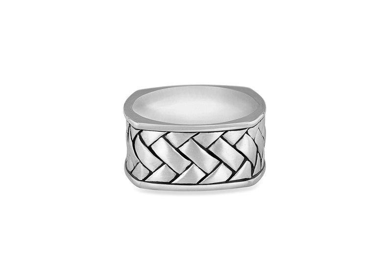 Hoxton London Men's Sterling Silver Rhodium Plated Herringbone Square Ring