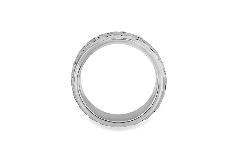 Hoxton London Men's Sterling Silver Rhodium Plated Herringbone Ring