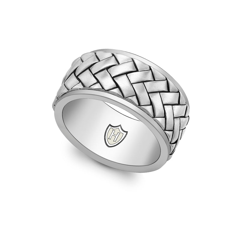 Hoxton London Men's Sterling Silver Rhodium Plated Herringbone Ring