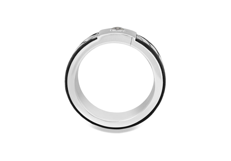 Hoxton London Men's Sterling Silver Herringbone Leather Inlay Ring