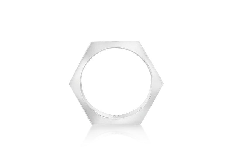 Hoxton London Men's Sterling Silver Black Sapphire Set Hexagonal Ring