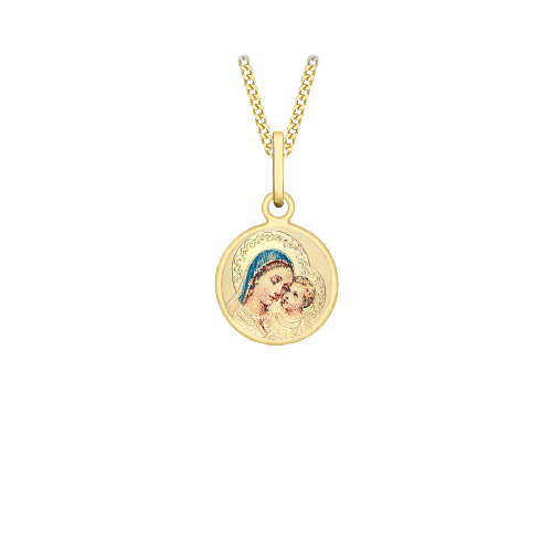 9ct Yellow Gold Madonna & Child Round Satin Pendant