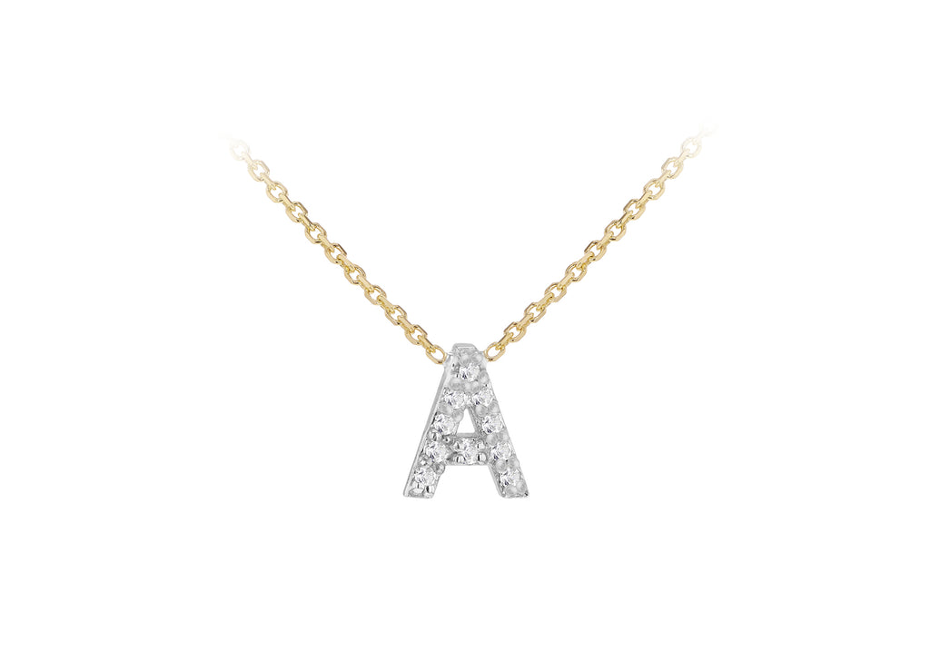 9ct Two-Tone Gold 00.5ct Diamond Initials Pendant Necklace
