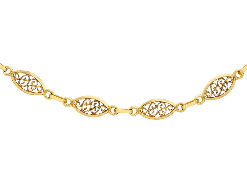 9ct Yellow Gold Filigree Oval Link Chain Necklace
