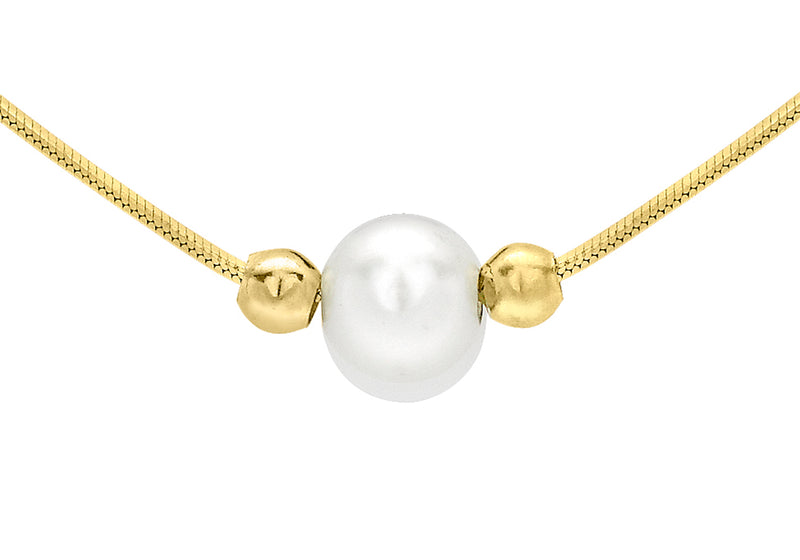 9ct Yellow Gold Pearl Ball Hexagonal Snake Chain Necklace