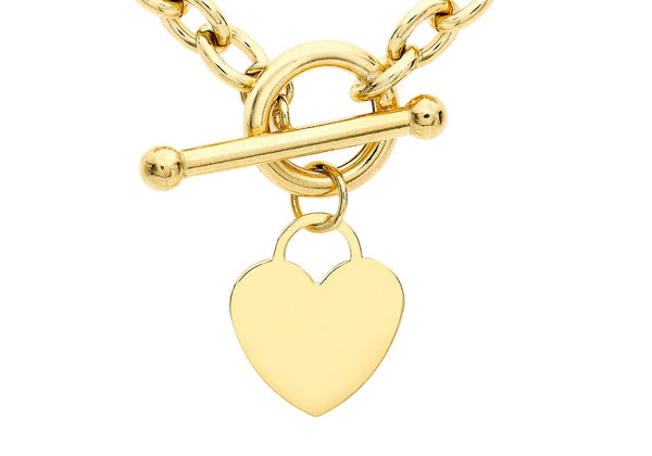 9ct Yellow Gold Heart Tag T-Bar Oval Belcher Chain