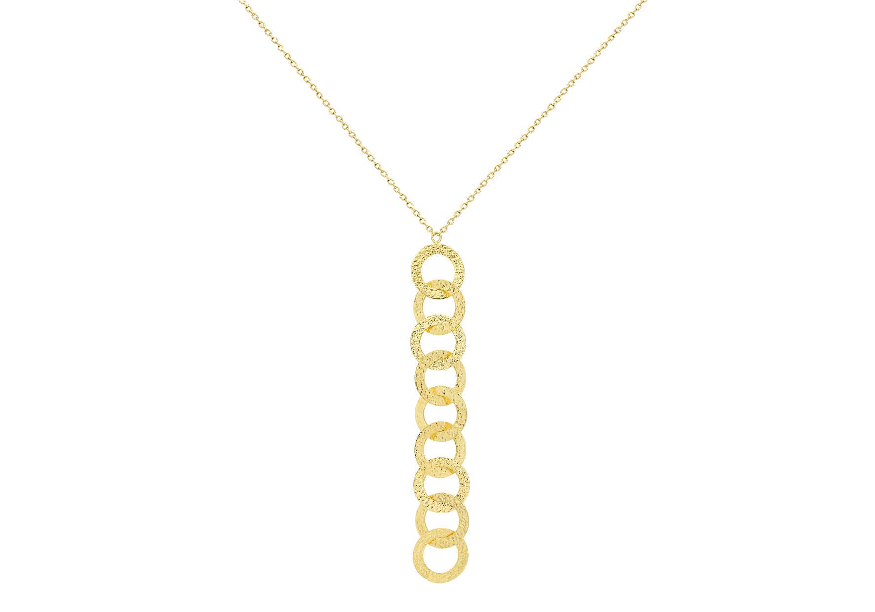 9ct Yellow Gold Hammered Rings Drop Y-Shaped Necklace  43m/17"9