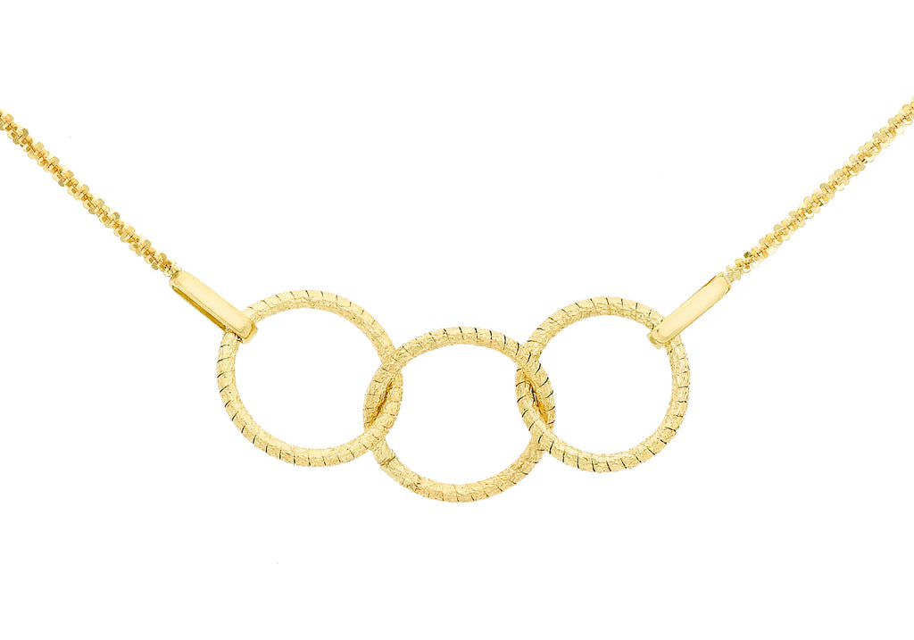 9ct Yellow Gold Diamond Cut Textured Ring Link Adjustable Necklace