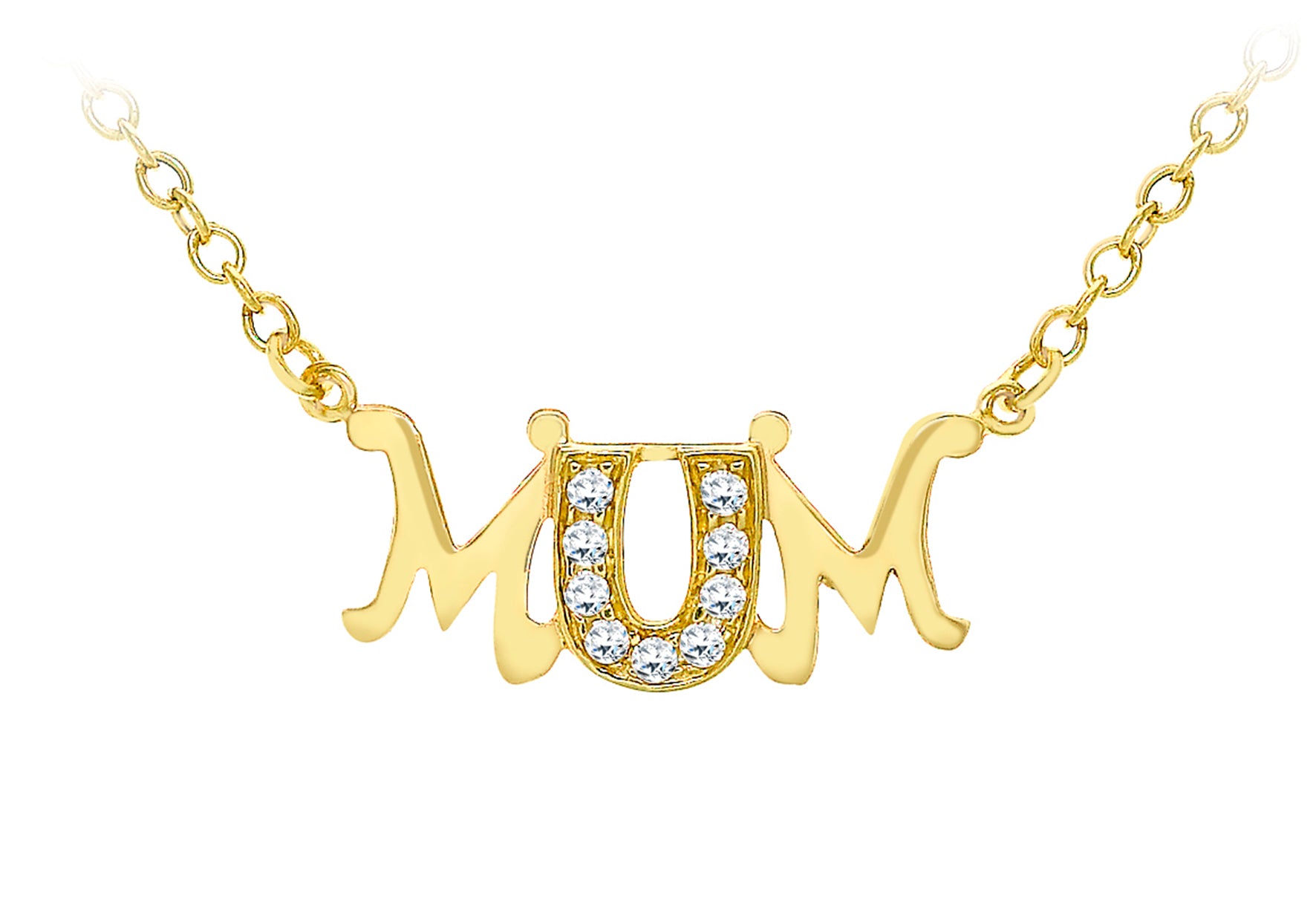 9ct Yellow Gold Zirconia  'Mum' Belcher  Chain Necklet 43m/17"9