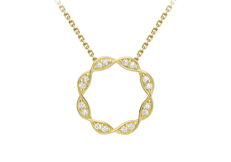 9ct Yellow Gold White Zirconia Ring Twist Trace Chain Necklace