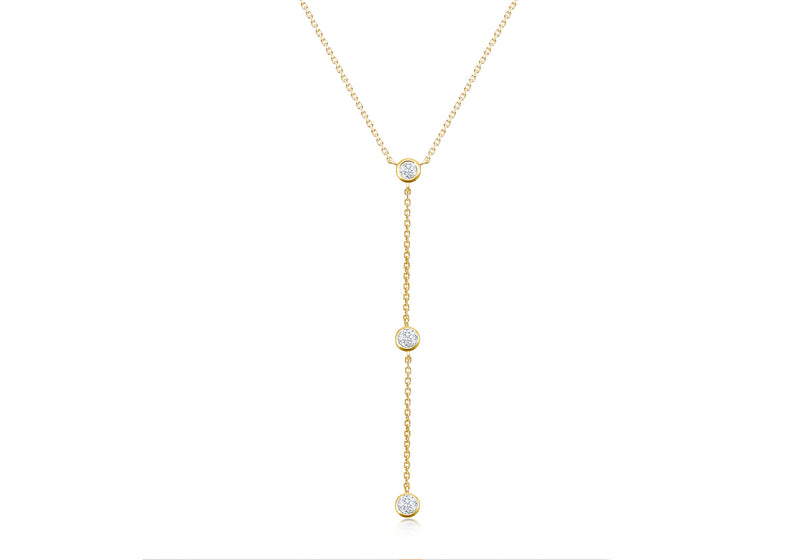 9ct Yellow Gold Tri-White Zirconia Y-Necklace