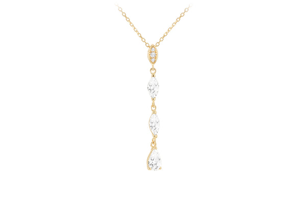 9ct Yellow Gold White Zirconia Marquise Drop Necklace