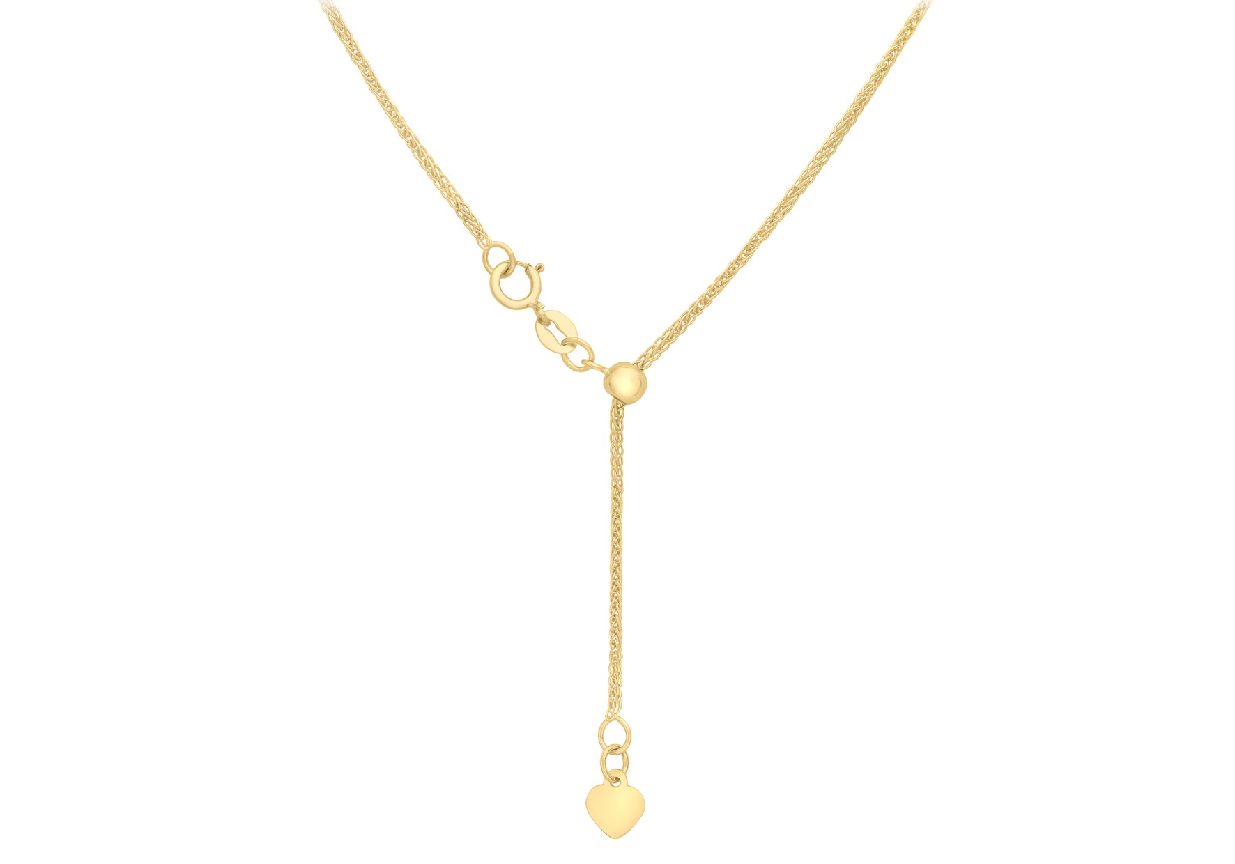 9ct Yellow Gold 25 Adjustable Heart Slider Spiga Chain 56m/22"9