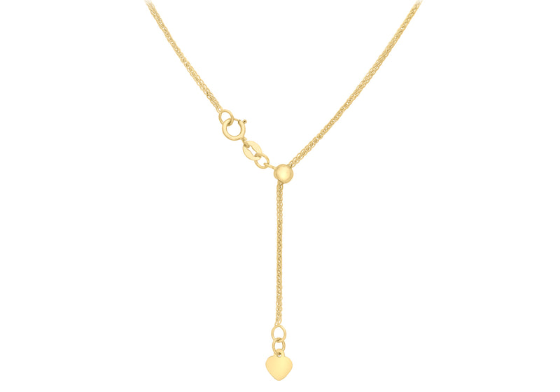9ct Yellow Gold 25 Adjustable Heart Slider Spiga Chain 56m/22"9