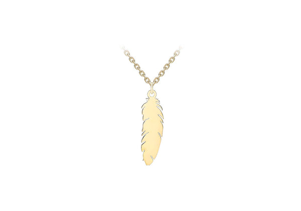 9ct Yellow Gold 15mm x 4mm Feather Necklace  41m/16"-46m/18"9