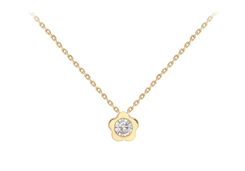 9ct Yellow Gold Zirconia  Flower Adjustable Necklace  41m/16"-44.5m/17.5"9