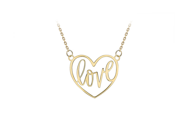 9ct Yellow Gold 17mm x 15.3mm 'Love' Heart Adjustable Necklace  41m/16"-46m/18"9