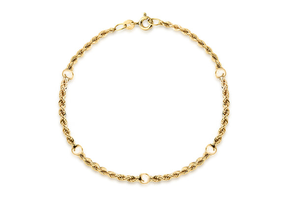 9ct Yellow Gold Hollow Rope and Ball Bracelet