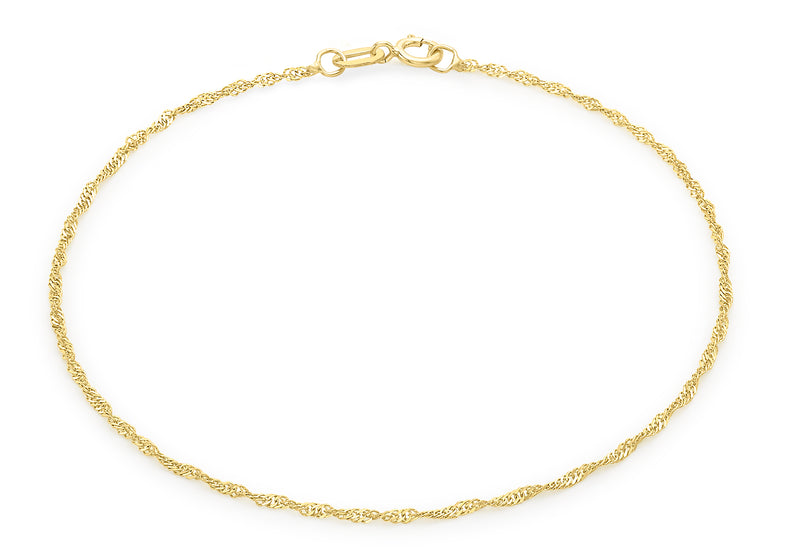 9ct Yellow Gold 20 Twist Curb Chain Anklet 23m/9"9